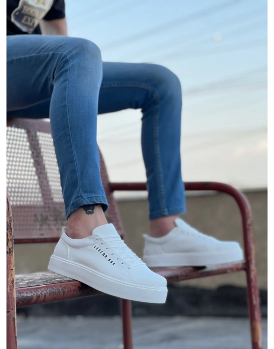 BA0104 Bağcıklı Beyaz Cilt Deri Spor Klasik Erkek Ayakkabı