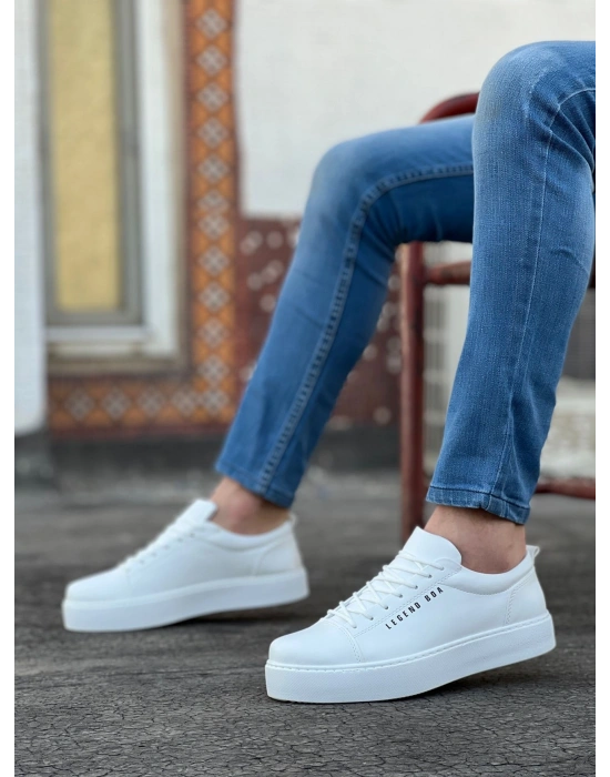 BA0104 Bağcıklı Beyaz Cilt Deri Spor Klasik Erkek Ayakkabı