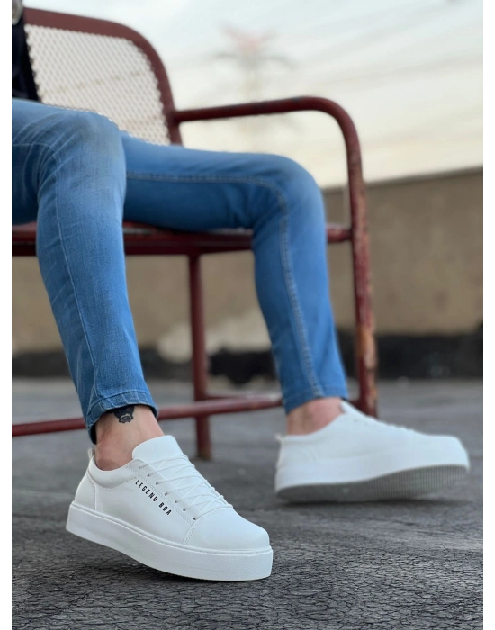 BA0104 Bağcıklı Beyaz Cilt Deri Spor Klasik Erkek Ayakkabı