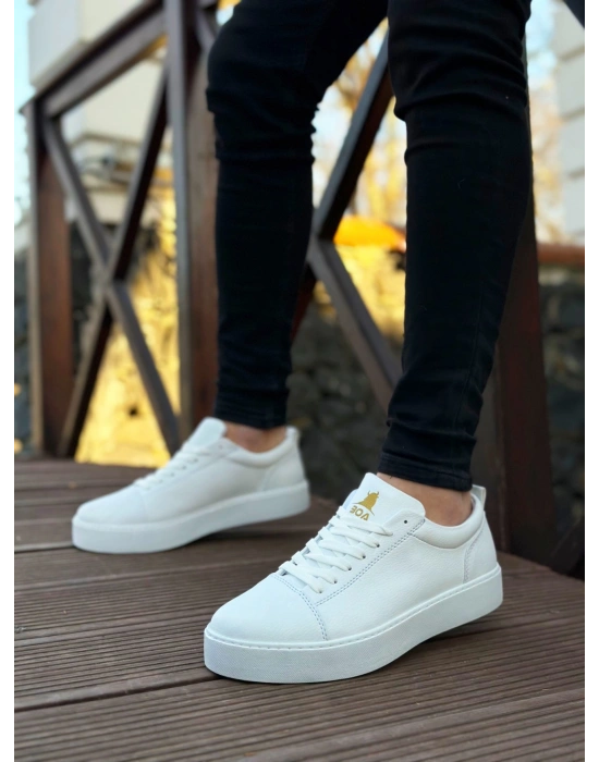 BA0104 Bağcıklı Beyaz Cilt  Spor Klasik Erkek Ayakkabı