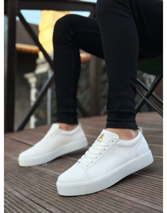 BA0104 Bağcıklı Beyaz Cilt  Spor Klasik Erkek Ayakkabı