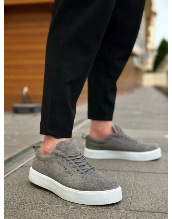 BA0104 Bağcıklı Gri Süet Beyaz Taban Spor Klasik Erkek Ayakkabı