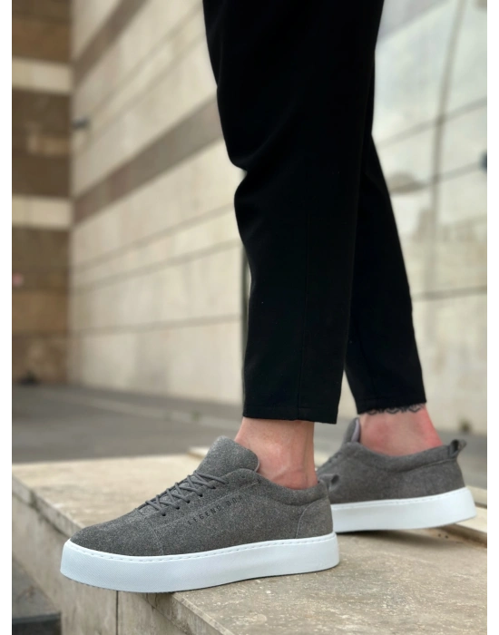 BA0104 Bağcıklı Gri Süet Beyaz Taban Spor Klasik Erkek Ayakkabı