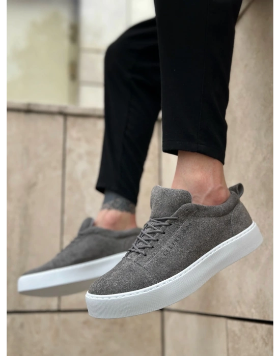 Ba0104 Bağcıklı Gri Süet Beyaz Taban Spor Klasik Erkek Ayakkabı Erkek Klasik Ayakkabı