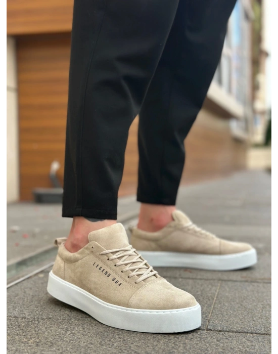 BA0104 Bağcıklı Krem Süet Beyaz Taban Spor Klasik Erkek Ayakkabı