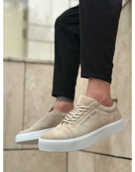 BA0104 Bağcıklı Krem Süet Beyaz Taban Spor Klasik Erkek Ayakkabı