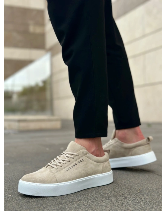 BA0104 Bağcıklı Krem Süet Beyaz Taban Spor Klasik Erkek Ayakkabı