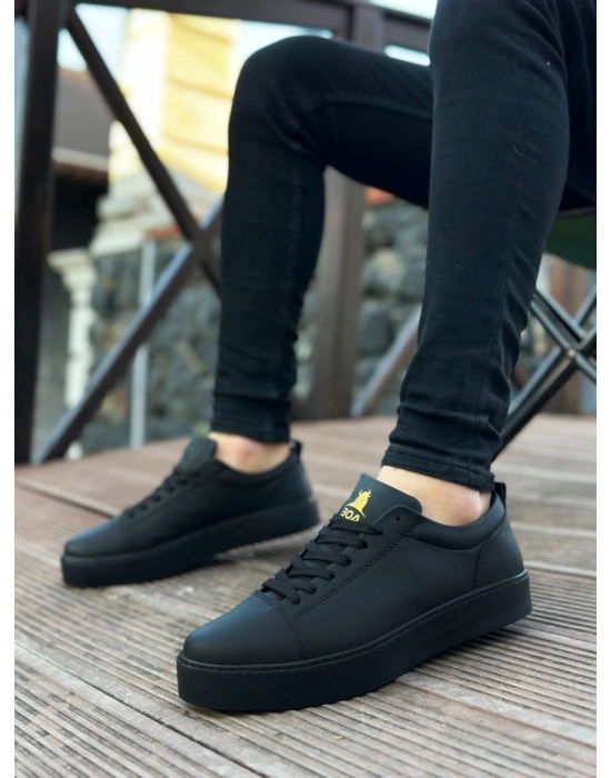 BA0104 Bağcıklı Siyah Cilt  Spor Klasik Erkek Ayakkabı