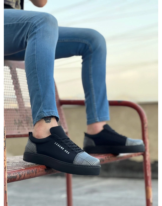 BA0104 Bağcıklı Siyah Ekose Süet Siyah Taban Spor Klasik Erkek Ayakkabı