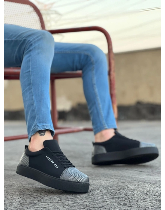 BA0104 Bağcıklı Siyah Ekose Süet Siyah Taban Spor Klasik Erkek Ayakkabı