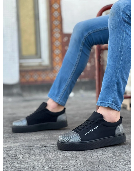 BA0104 Bağcıklı Siyah Ekose Süet Siyah Taban Spor Klasik Erkek Ayakkabı