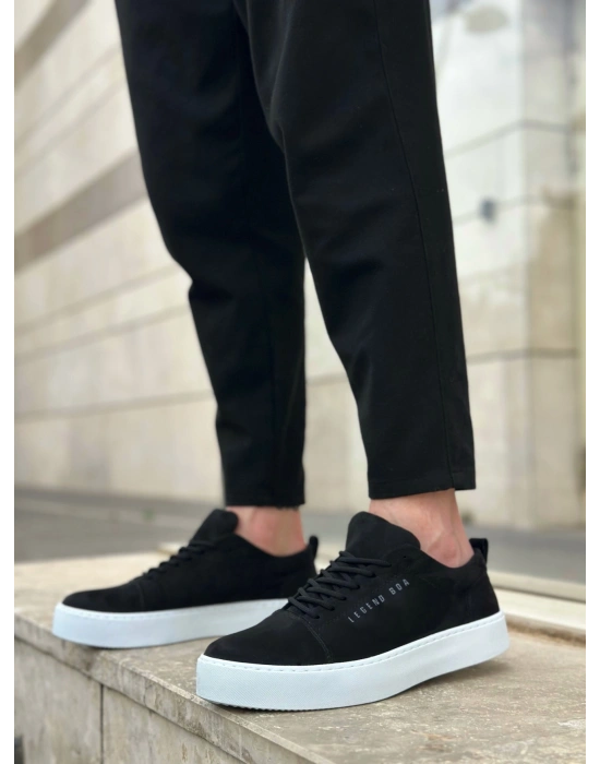 BA0104 Bağcıklı Siyah Süet Beyaz Taban Spor Klasik Erkek Ayakkabı