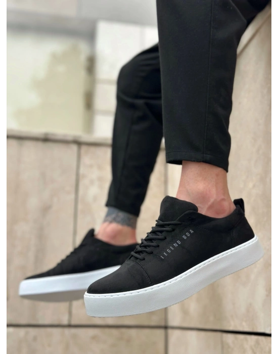 BA0104 Bağcıklı Siyah Süet Beyaz Taban Spor Klasik Erkek Ayakkabı