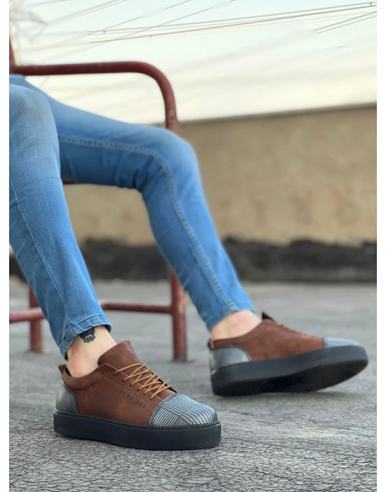BA0104 Bağcıklı Taba Ekose Süet Siyah Taban Spor Klasik Erkek Ayakkabı