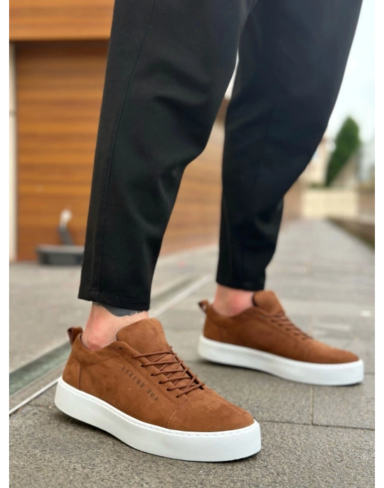 BA0104 Bağcıklı Taba Süet Beyaz Taban Spor Klasik Erkek Ayakkabı