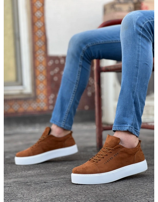 BA0104 Bağcıklı Taba Süet Beyaz Taban Spor Klasik Erkek Ayakkabı