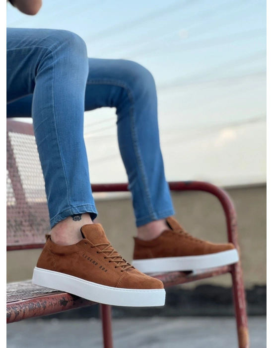 BA0104 Bağcıklı Taba Süet Beyaz Taban Spor Klasik Erkek Ayakkabı