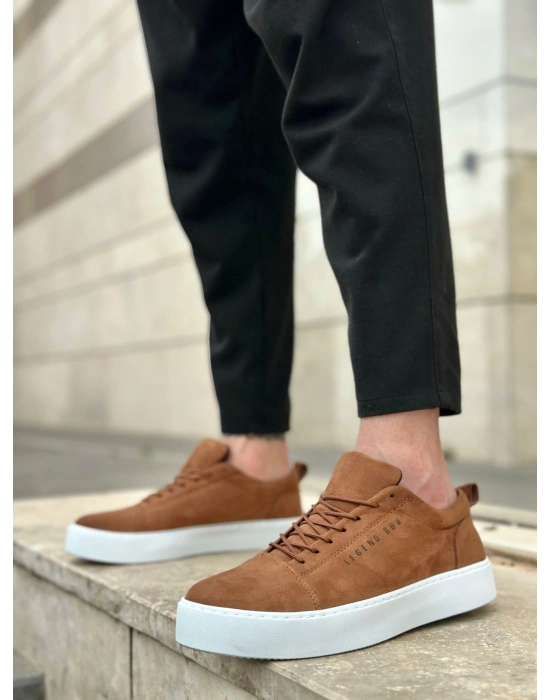 BA0104 Bağcıklı Taba Süet Beyaz Taban Spor Klasik Erkek Ayakkabı