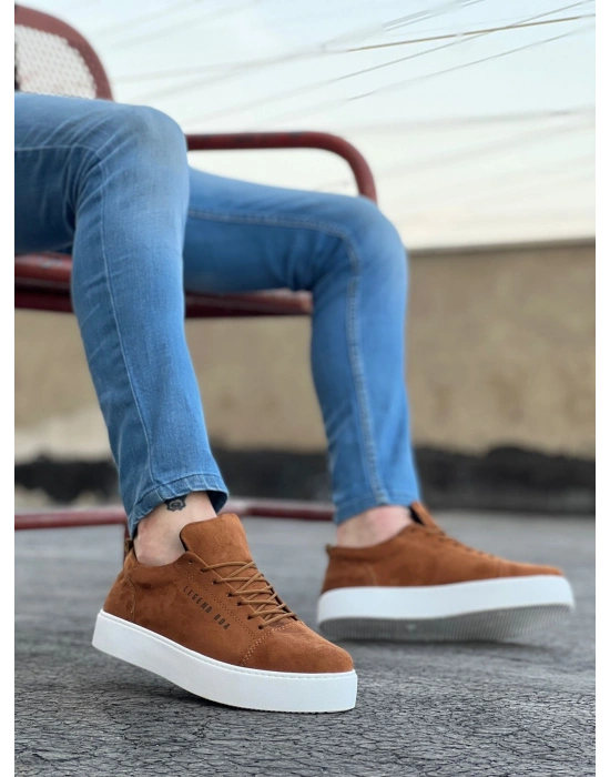 BA0104 Bağcıklı Taba Süet Beyaz Taban Spor Klasik Erkek Ayakkabı