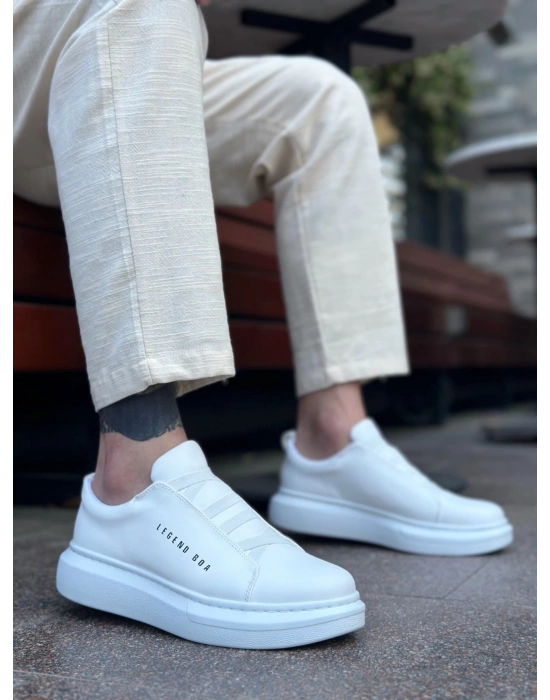 BA0134 BOA Kalın Yüksek Taban Çapraz Bant Beyaz Erkek Ayakkabı