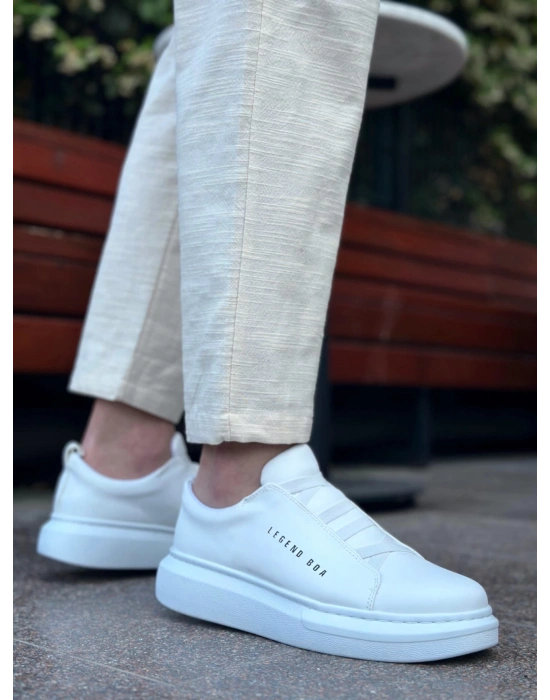 BA0134 BOA Kalın Yüksek Taban Çapraz Bant Beyaz Erkek Ayakkabı