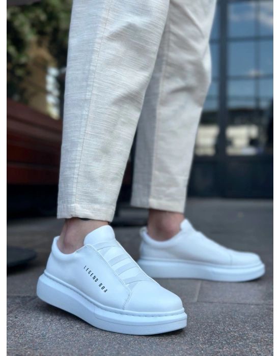 BA0134 BOA Kalın Yüksek Taban Çapraz Bant Beyaz Erkek Ayakkabı