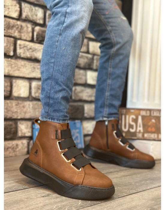 BA0142 Bantlı Erkek Yüksek Taban Kahverengi Spor Bot