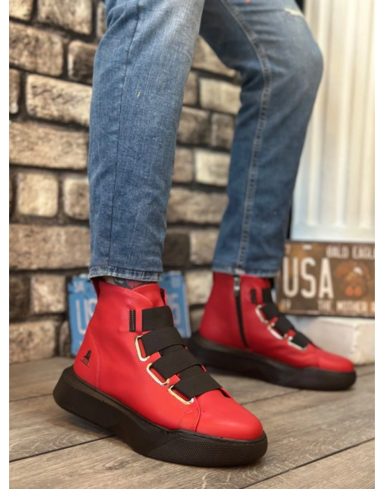 BA0142 Bantlı Erkek Yüksek Taban Kırmızı Spor Bot