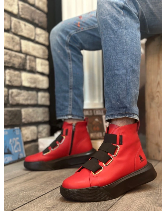 BA0142 Bantlı Erkek Yüksek Taban Kırmızı Spor Bot