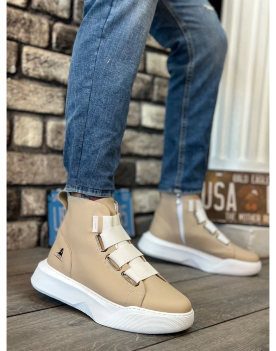 Ba0142 Bantlı Erkek Yüksek Taban Krem Beyaz Spor Erkek Bot