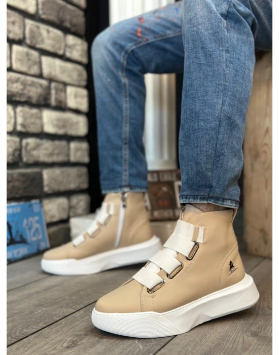 Ba0142 Bantlı Erkek Yüksek Taban Krem Beyaz Spor Erkek Bot