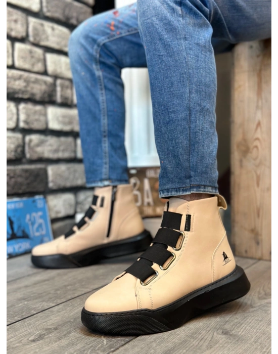 BA0142 Bantlı Erkek Yüksek Taban Krem Spor Bot
