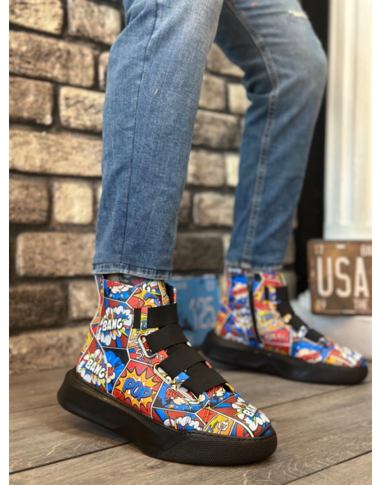 BA0142 Bantlı Erkek Yüksek Taban Popart Model Spor Bot