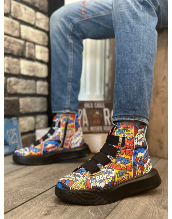 BA0142 Bantlı Erkek Yüksek Taban Popart Model Spor Bot
