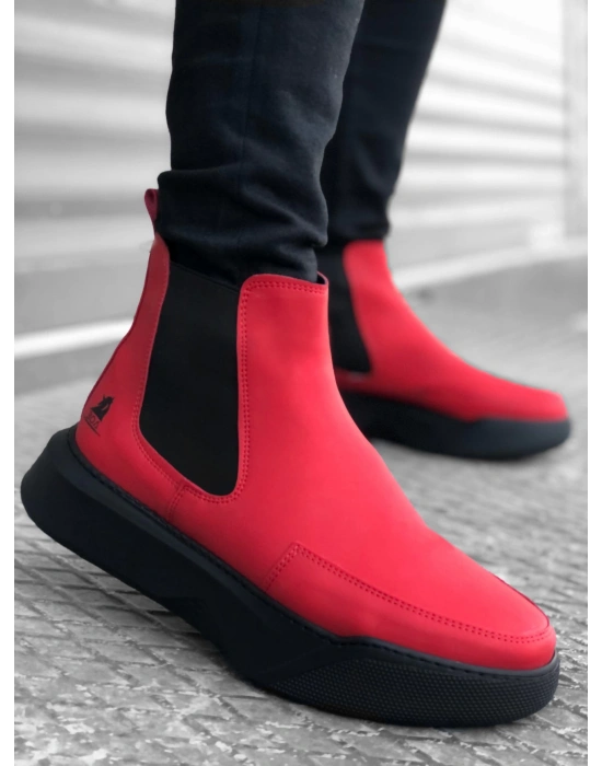 Ba0150 Bağcıksız Bantlı Erkek Yüksek Taban Kırmızı Spor Erkek Bot
