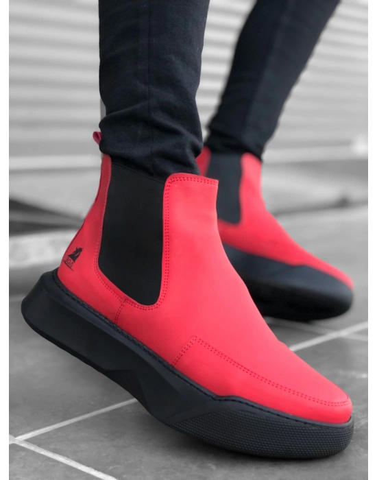 Ba0150 Bağcıksız Bantlı Erkek Yüksek Taban Kırmızı Spor Erkek Bot