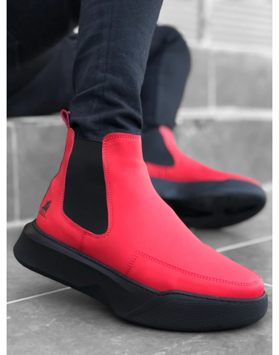 Ba0150 Bağcıksız Bantlı Erkek Yüksek Taban Kırmızı Spor Erkek Bot