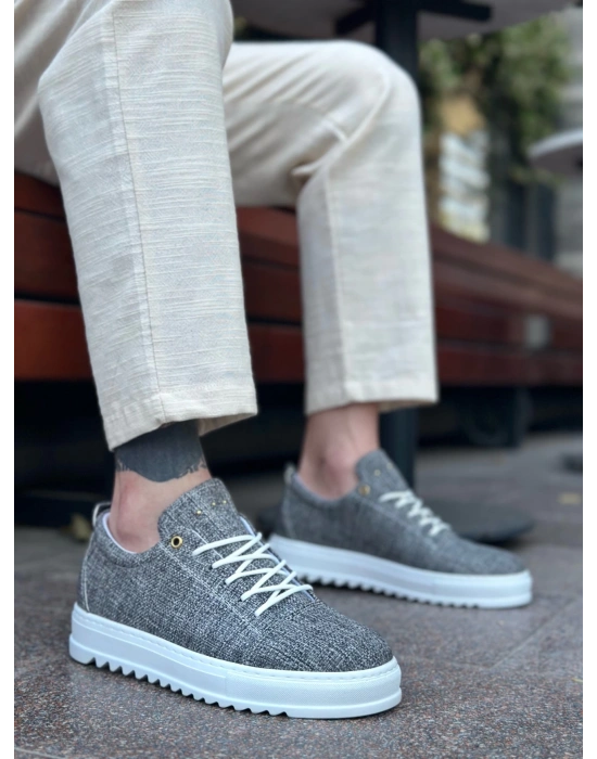 Ba0152 Bağcıklı Yüksek Taban Gri Kırçıllı Keten Erkek Ayakkabı Erkek Günlük Ayakkabı