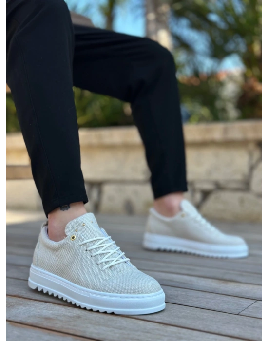 Ba0152 Bağcıklı Yüksek Taban Krem Keten Erkek Ayakkabı Erkek Günlük Ayakkabı