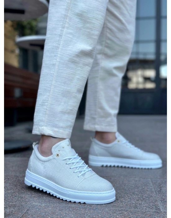 Ba0152 Bağcıklı Yüksek Taban Krem Keten Erkek Ayakkabı Erkek Günlük Ayakkabı