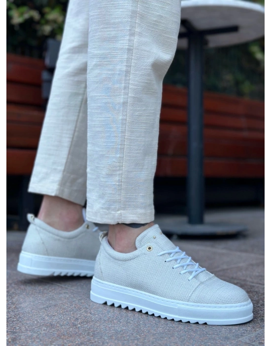 Ba0152 Bağcıklı Yüksek Taban Krem Keten Erkek Ayakkabı Erkek Günlük Ayakkabı