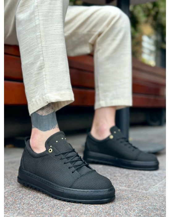 Ba0152 Bağcıklı Yüksek Taban Siyah Keten Siyah Taban Erkek Ayakkabı Erkek Günlük Ayakkabı