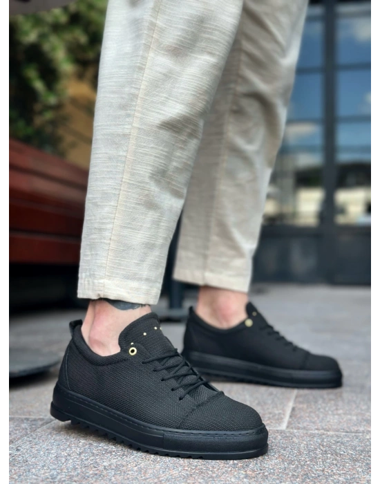 Ba0152 Bağcıklı Yüksek Taban Siyah Keten Siyah Taban Erkek Ayakkabı Erkek Günlük Ayakkabı