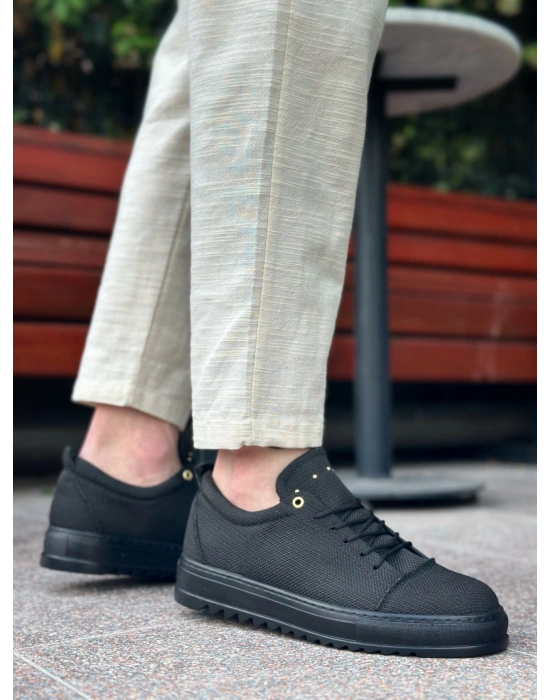 Ba0152 Bağcıklı Yüksek Taban Siyah Keten Siyah Taban Erkek Ayakkabı Erkek Günlük Ayakkabı