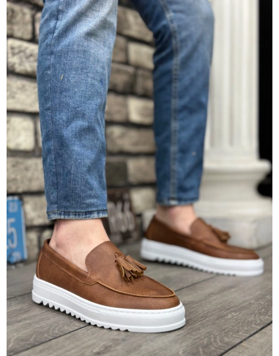 BA0154 Bağcıksız Yüksek Taban Cilt Taba Püsküllü Erkek Ayakkabı