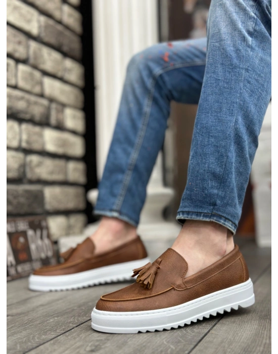 BA0154 Bağcıksız Yüksek Taban Cilt Taba Püsküllü Erkek Ayakkabı