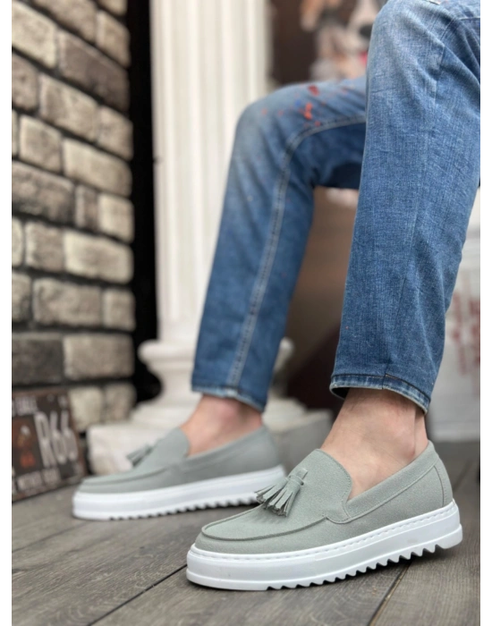 BA0154 Bağcıksız Yüksek Taban Gri Süet Püsküllü Erkek Ayakkabı