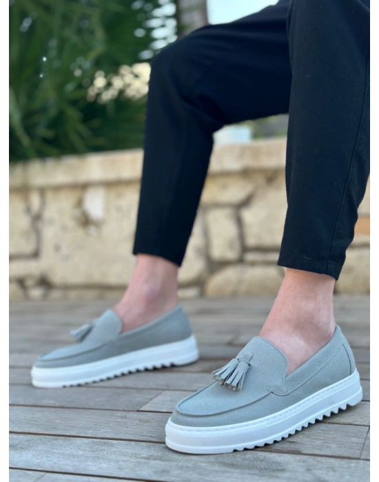 Ba0154 Bağcıksız Yüksek Taban Gri Süet Püsküllü Erkek Ayakkabı Erkek Günlük Ayakkabı