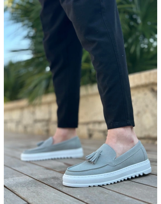 Ba0154 Bağcıksız Yüksek Taban Gri Süet Püsküllü Erkek Ayakkabı Erkek Günlük Ayakkabı