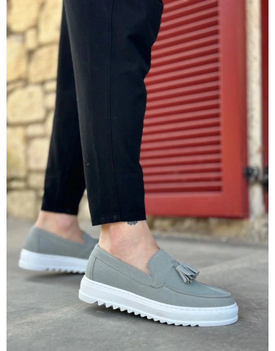 BA0154 Bağcıksız Yüksek Taban Gri Süet Püsküllü Erkek Ayakkabı